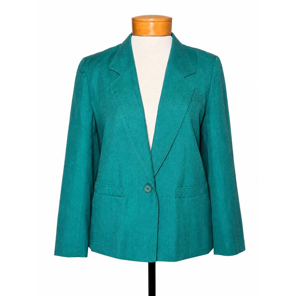 VTG Pendleton Country Sophisticates Teal Green Linen Blend Blazer Petite M 12P
